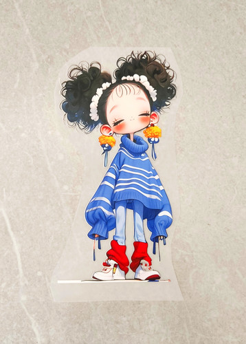 برچسب حرارتی لباس، دختر موفرفری آبی