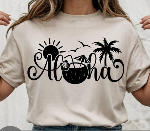 استیکر پارچه و لباس طرح تابستانی نخل و نارگیل aloha