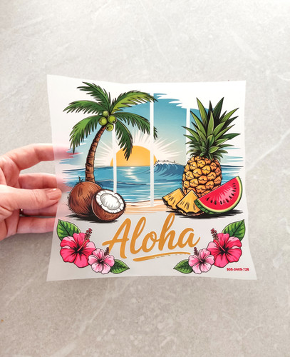 استیکر پارچه و لباس طرح تابستانی ، نخل و ساحلAloha