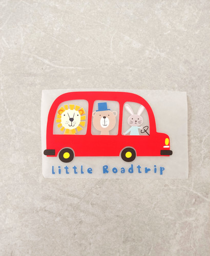 استیکر پارچه و لباس، ماشین قرمز و حیوانات little roadtrip