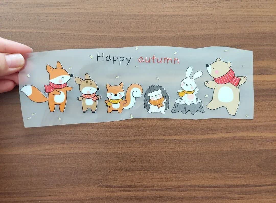 استیکر پارچه و لباس  (حیوانات، با تم پاییزی ) happy autumn