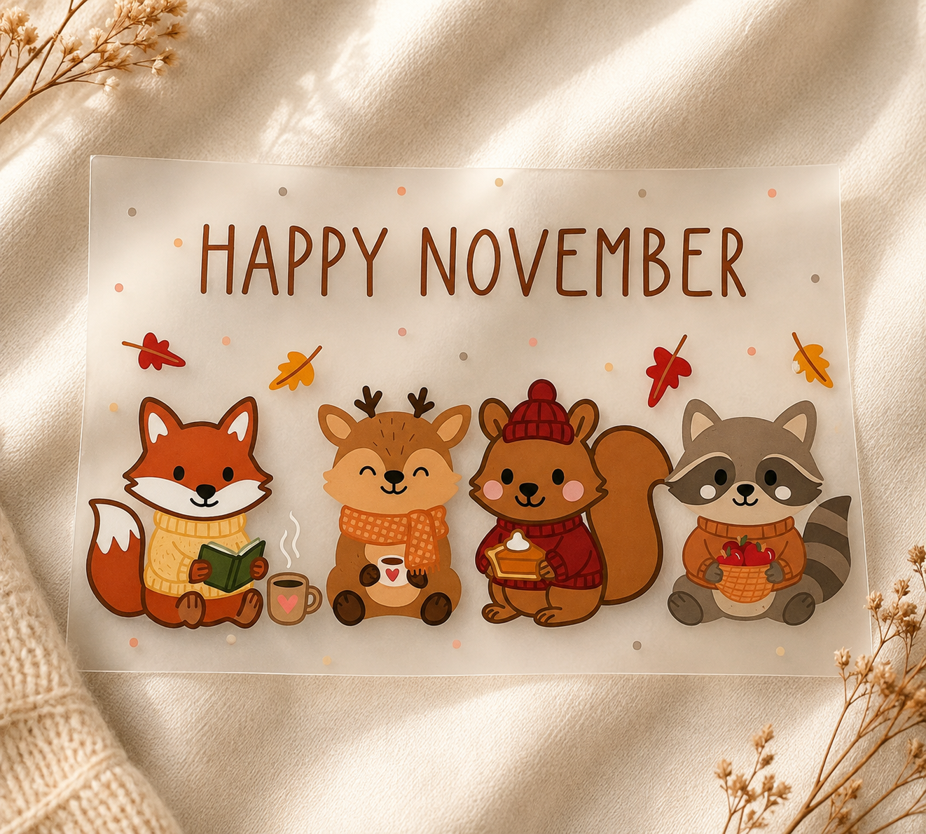 استیکر پارچه و لباس ( حیوانات پاییزی  happy november)